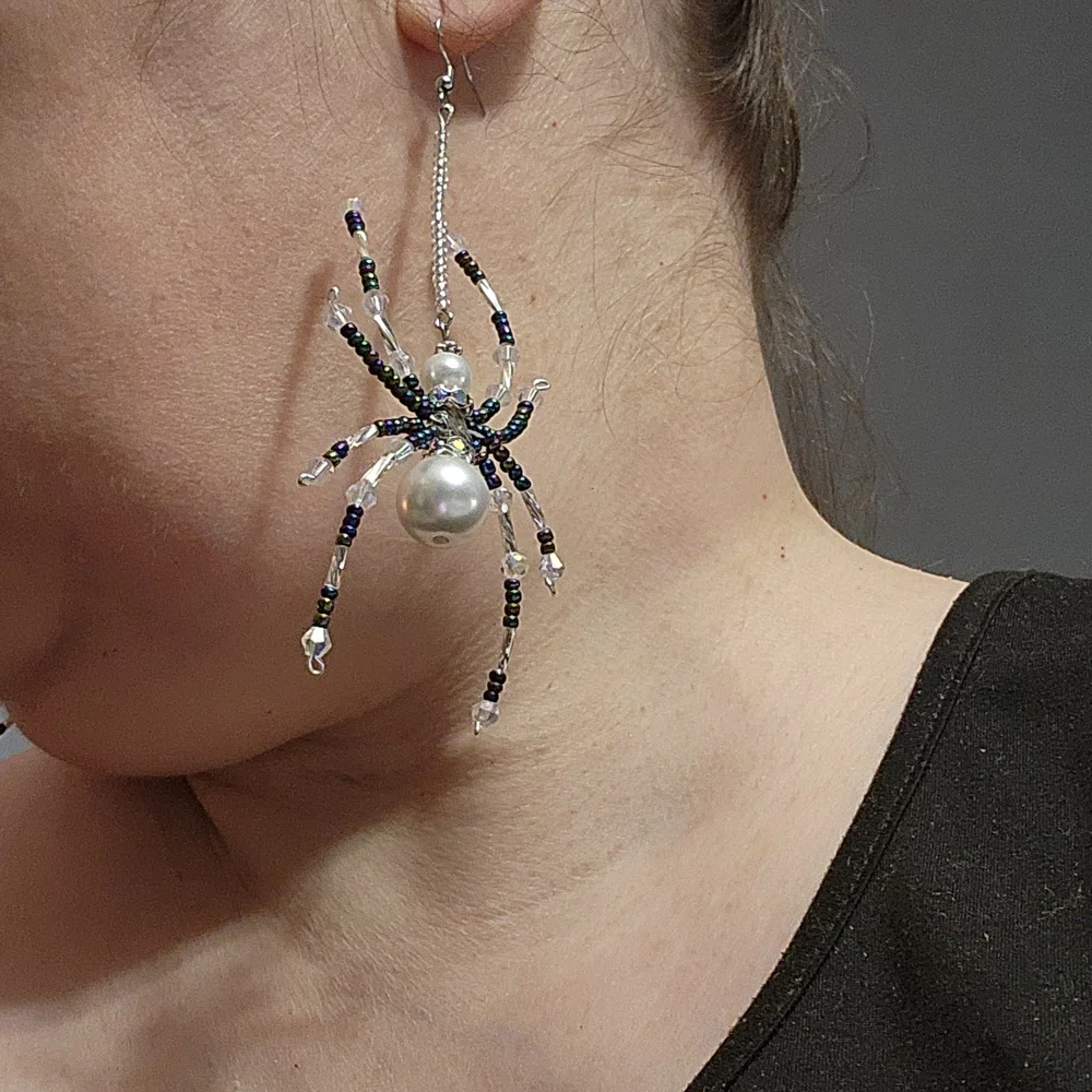 Silver and Black Spider Earrings - Picture 6 of 6